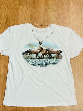 Modern Lux White Graphic Tee with Horses